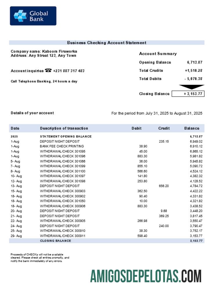 Declaração de empresa de negócios globais em formato Word e PDF (1) exemplo real